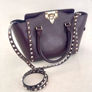 Valentino Garavani Rockstud Dark Brown Burgundy Small Crossbody Bag